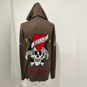 NWT Ed Hardy By Christian Audigier Zip Up Olive Hoodie